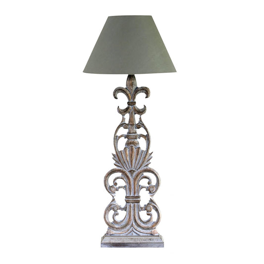 Wooden Scroll Column Lamp and Shade