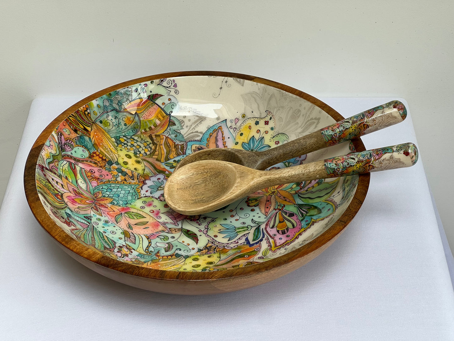 Large Salad Bowl Set 'Flower Power Paisley'