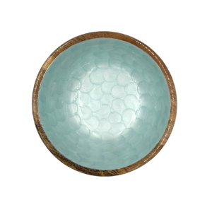 Small hand-painted bowl with a fish scales pattern. In an aqua marine teal colour