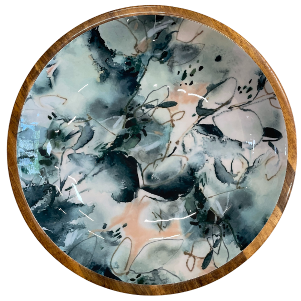 Blue Marble effect bowl collection.  Made from sustainable mango wood.  Elegant blue marble effect design with stunning blue, white and turquoise undertones