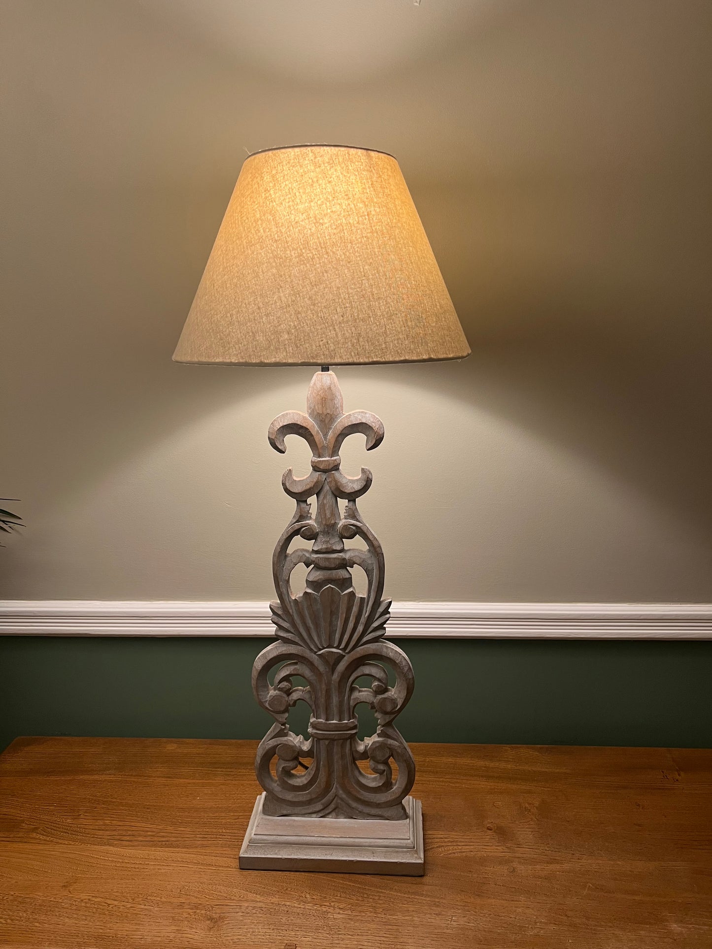 Wooden Scroll Column Lamp and Shade