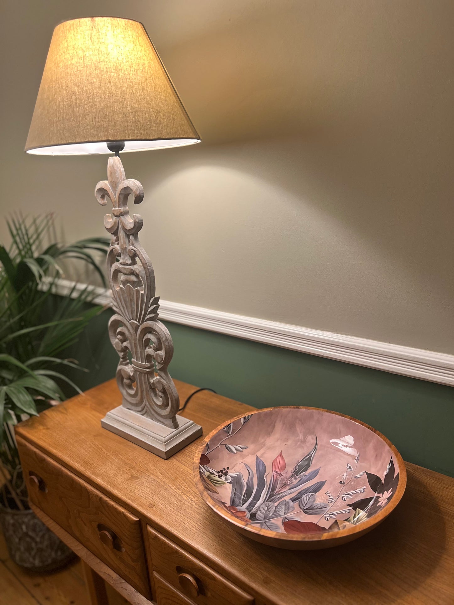 Wooden Scroll Column Lamp and Shade