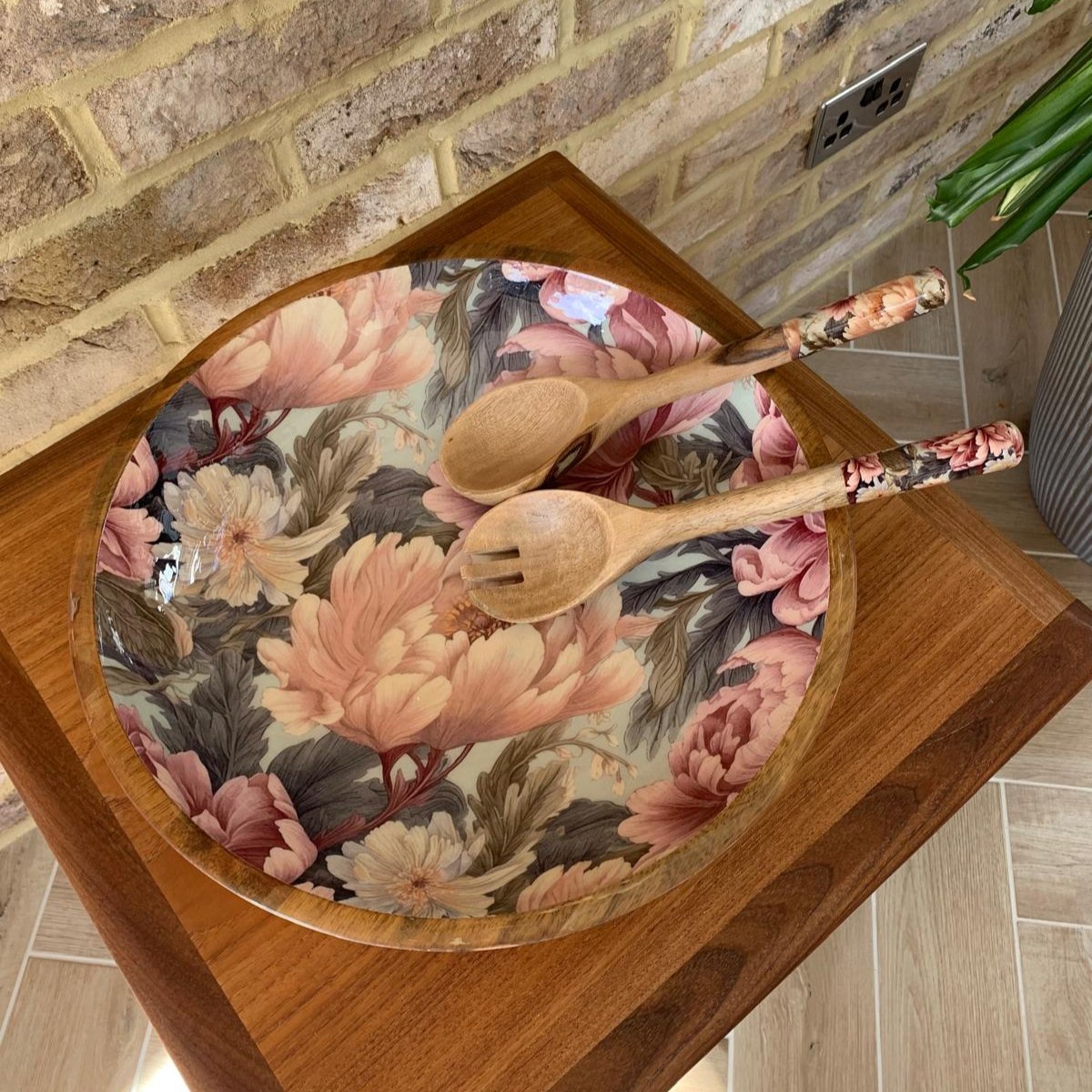 Large Salad Bowl Set 'Dusty Pink Peonies'