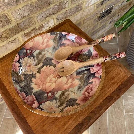 Large Salad Bowl Set 'Dusty Pink Peonies'