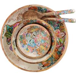 Small, Medium & large bowls with matching salad servers.  Modern Multi-coloured flower design. Made from sustainable mango wood