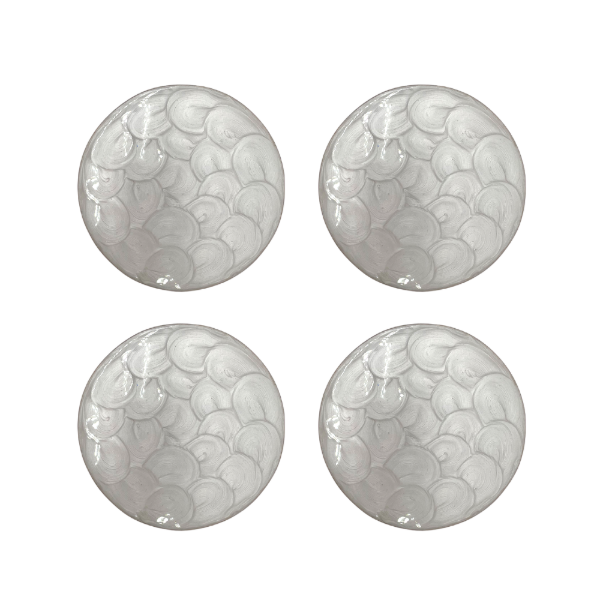 Set of 4 white hand-painted coasters with fish scale design
