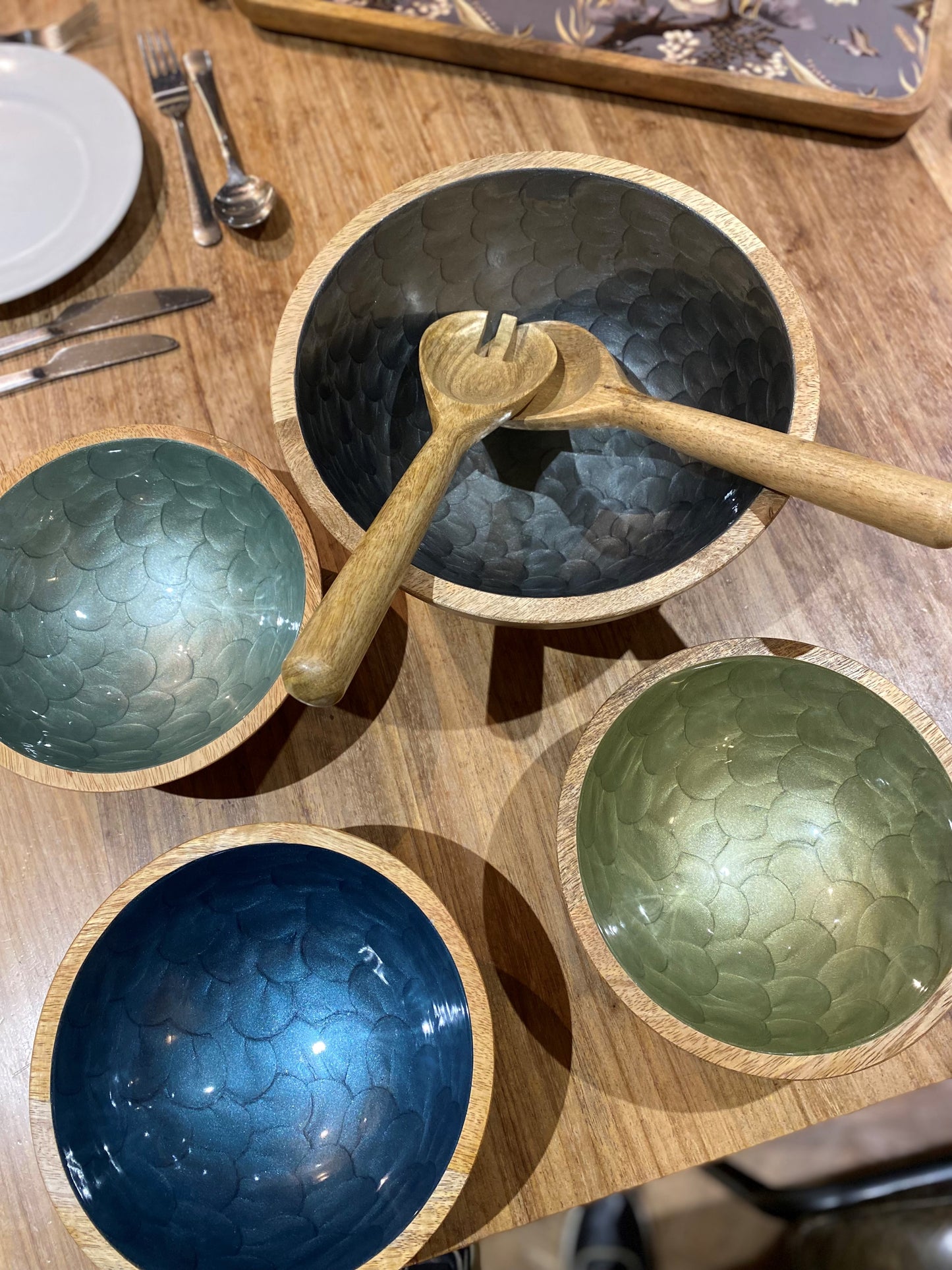 Small Pearl Finish Bowl in Petrol Blue (18cm)