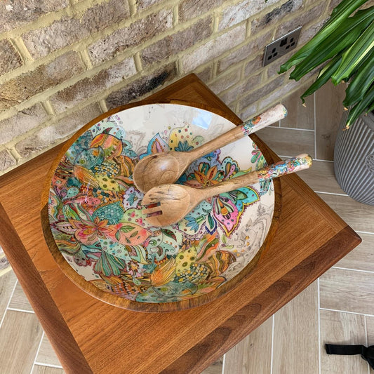 Large Salad Bowl Set 'Flower Power Paisley'