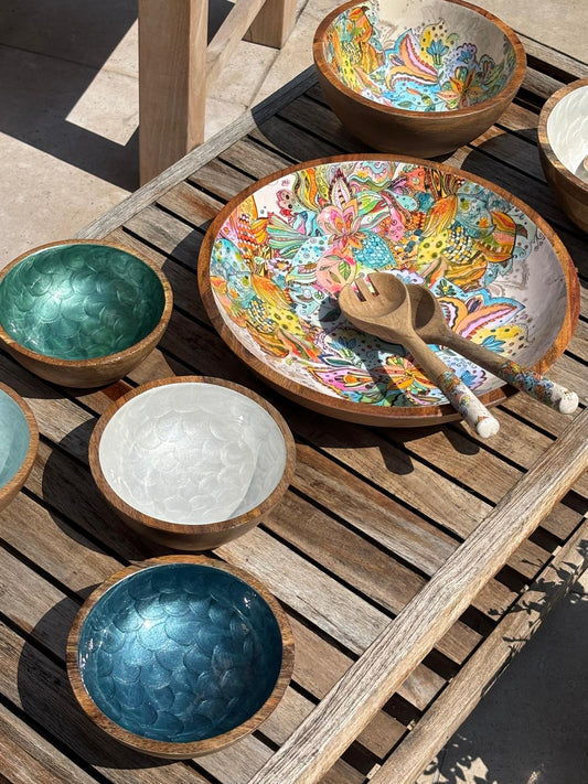 Large Salad Bowl Set 'Flower Power Paisley'