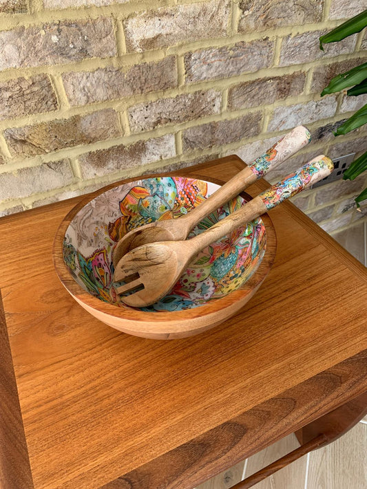 'Flower Power Paisley' Medium Bowl & Servers Set