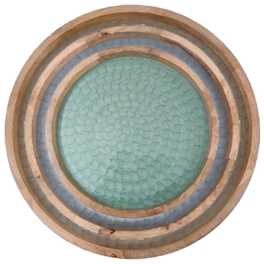 Medium, large and extra large trays - hand painted with a fish scale appearance and pearl finish food safe enamel coating