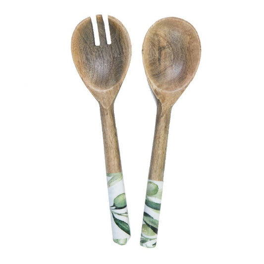 salad servers with traditional olive leaf design