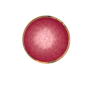 Small bowl made from sustainable mango wood.  Colour pink, size 18cm diameter. Hand painted with a pearl finish. Suitable for cold and warm food or decorative - not suitable for the dishwasher